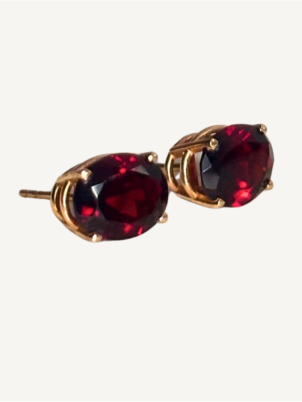 14k Yellow Gold Natural Garnet Oval Stud Earrings - Picture 4 of 10